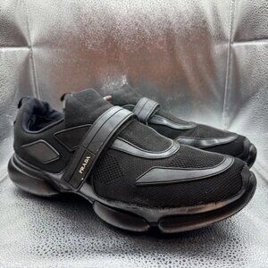 Size 11 - Prada Cloudbust Mens Black Mesh Low Top Buckle Strap Sneakers